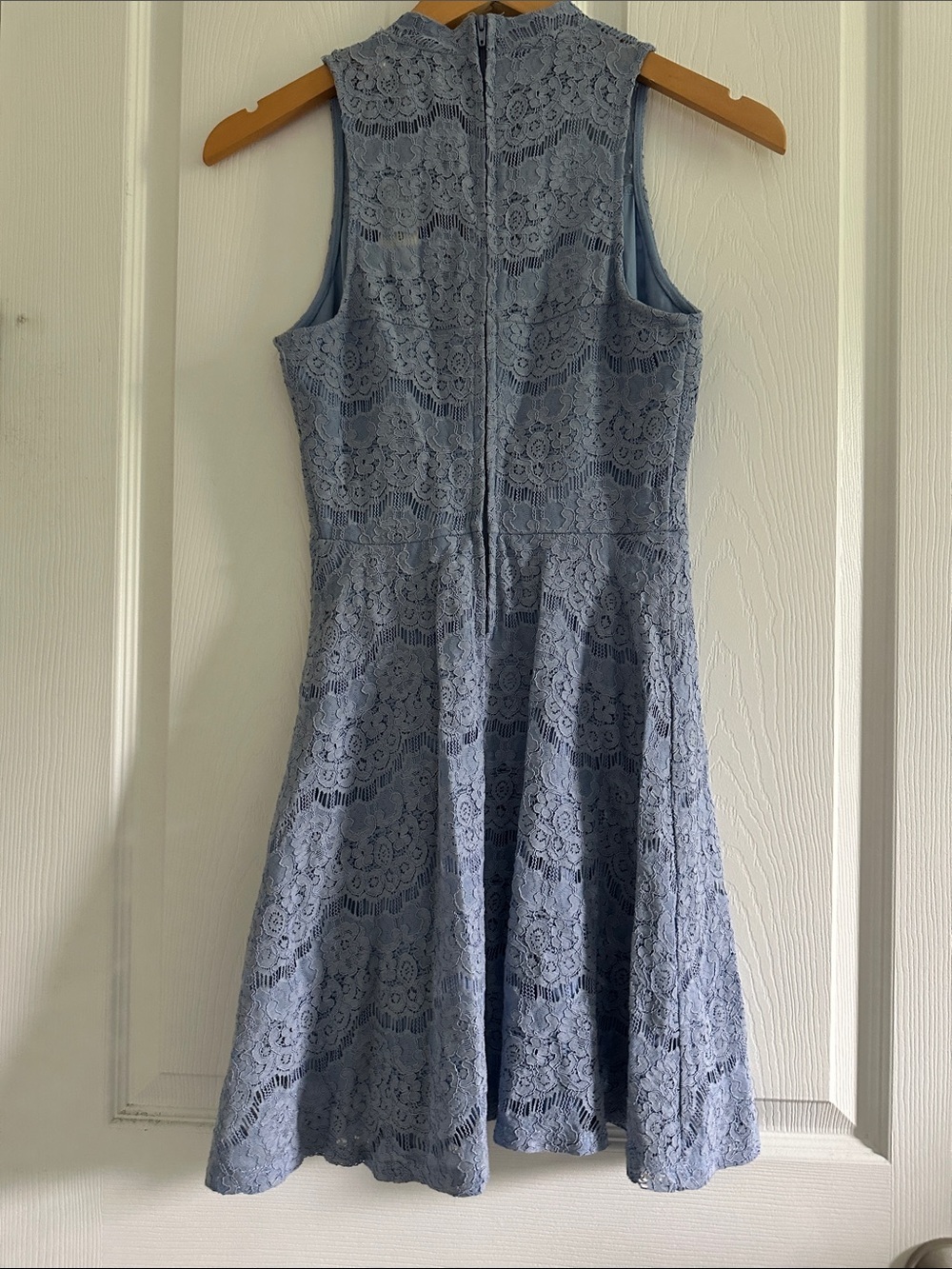 Francesca's Collections Dusty Blue Lace High-Neck Fit & Flare Dress NWT - Picture 4 of 9